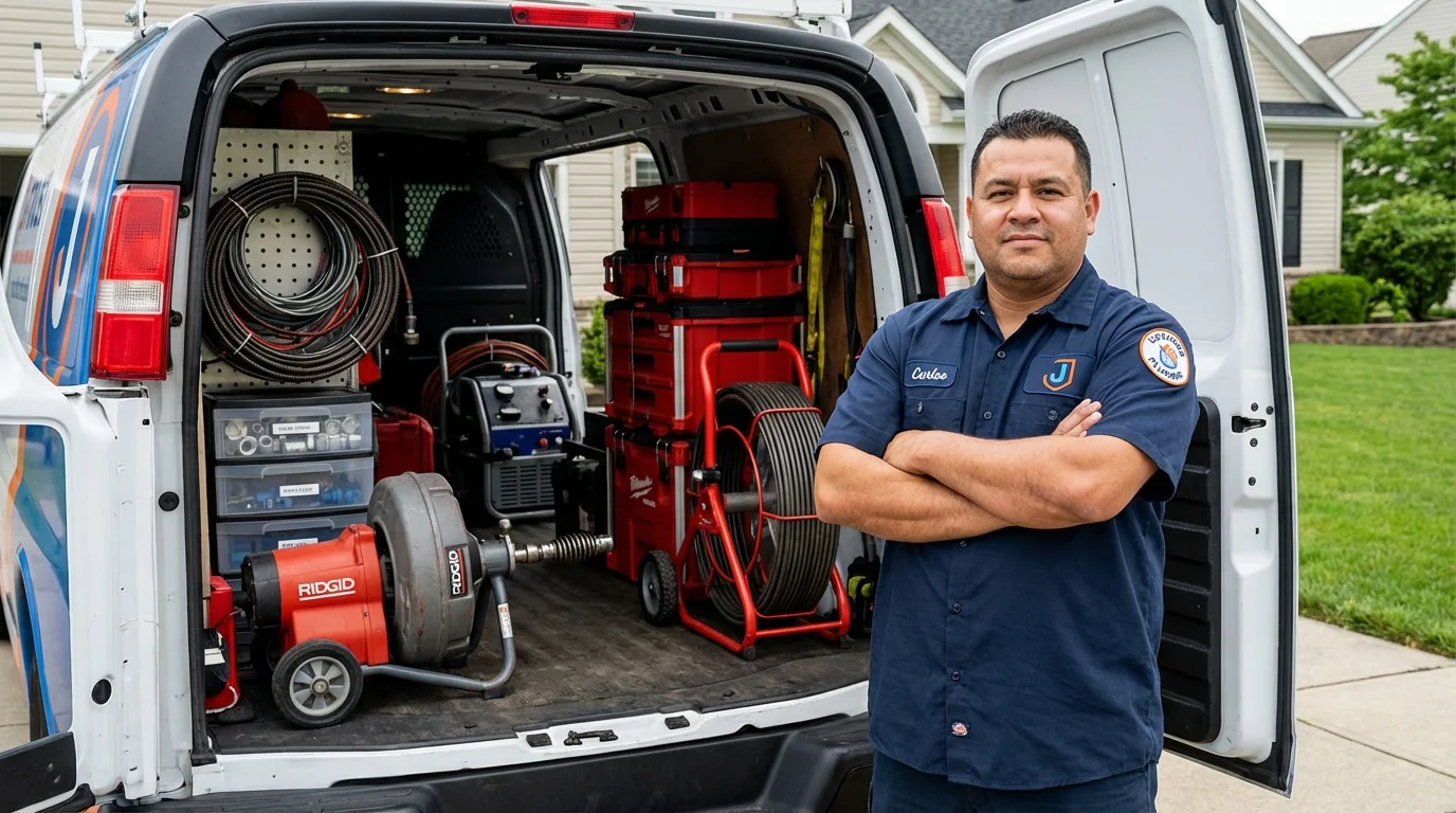 Professional drain cleaning equipment and Johns Plumbing LLC plumber in Mogadore