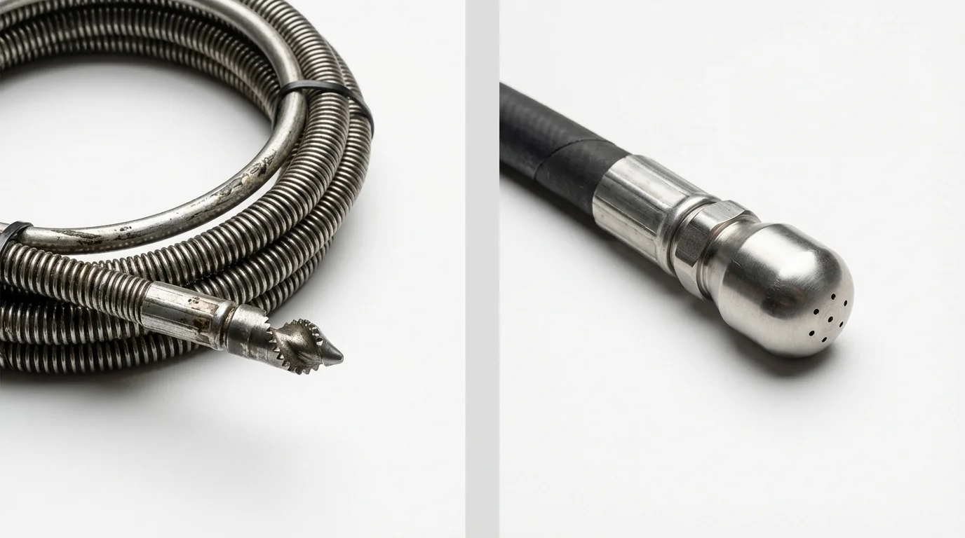 Drain snake cable and hydro jetting nozzle used for drain cleaning in Mogadore, OH
