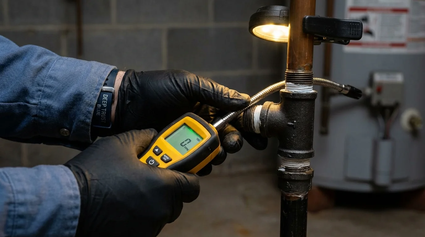 Gas leak detection with electronic sniffer by Johns Plumbing LLC in Mogadore