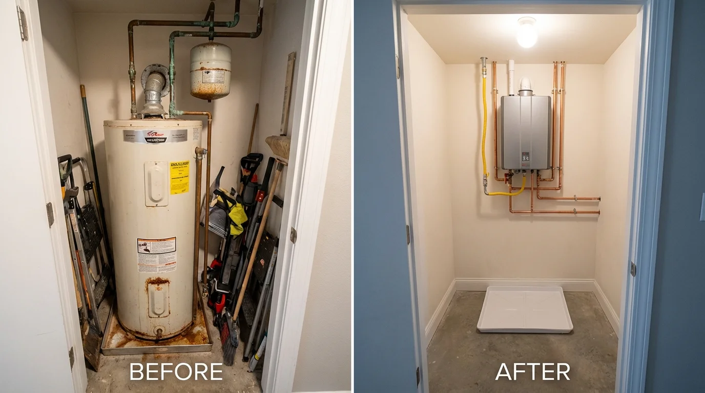 Tank water heater versus wall-mounted tankless unit comparison for Mogadore, OH homeowners